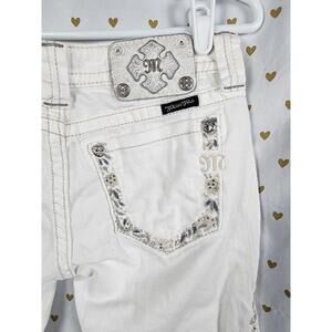 Miss Me White Cropped Jeans with Silver Accents